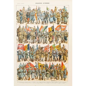 1920 GRANDE GUERRA | Vecchio poster vintage | Tavola illustrativa dell'esercito | Antico poster francese originale | Decorazione della parete del soggiorno | Regalo