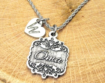 Oma German grandmother with heart initial Stainless Steel rope necklace