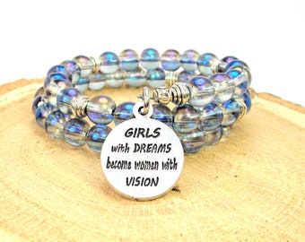 Aurora Borealis Beaded 3 strands cascaded necklace and Wraparound Bracelet set Art.2445 demi-set collectibles