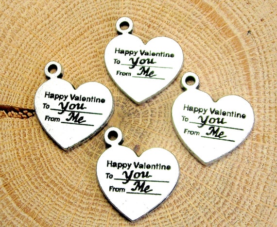 Happy Valentine from Me to You Hearts charms LOT of 4 pieces