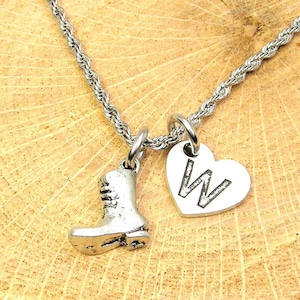 Army Combat boot with heart initial Stainless Steel rope necklace Military