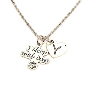 I sleep with dogs with heart initial Stainless Steel rope necklace