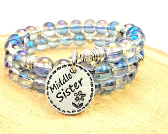 Große Schwester Mittelschwester kleine Schwester auf einer Meerjungfrau Aurora Borealis Perlenwickel-Armband
