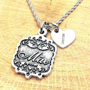 Mae Mom in Portuguese  with heart initial Stainless Steel rope necklace