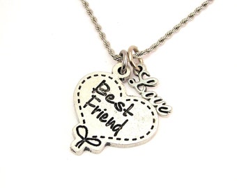 Pewter Friend Heart Necklace, Love Charm, 20" Rope Chain
