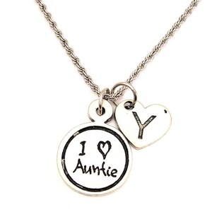 I love Auntie with heart initial Stainless Steel rope necklace
