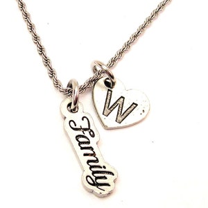 Family with heart initial rope Stainless Steel  necklace