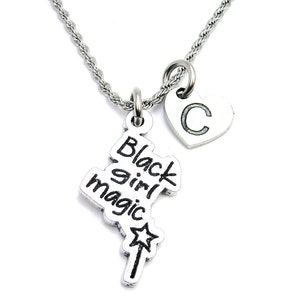 Black girl magic with heart initial Stainless Steel rope necklace black history