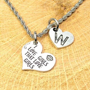 I love girls that love girls with heart initial rope Stainless Steel  necklace