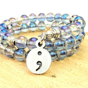 Semi colon Mermaid Aurora Borealis  beaded wrap  bracelet