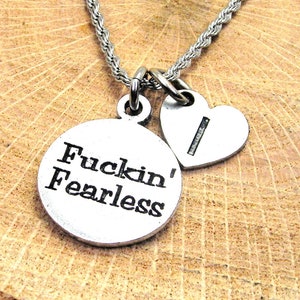 Fuckin Fearless  with heart initial Stainless Steel rope necklace