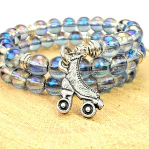 Roller Skate on a  Mermaid Aurora Borealis  beaded wrap  bracelet