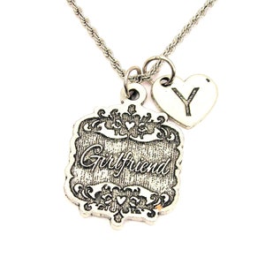Girlfriend scroll with heart initial Stainless Steel rope necklace