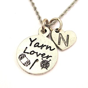 Yarn lover with heart initial Stainless Steel rope necklace