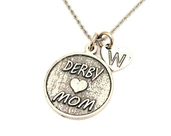 Derby Mom  with heart initial Stainless Steel rope necklace