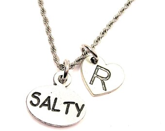 Salty  with heart initial rope Stainless Steel  necklace
