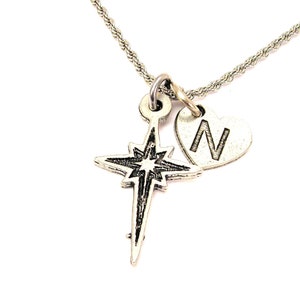 Star of Bethlehem  with heart initial Stainless Steel rope necklace