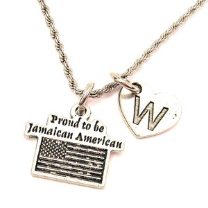 Proud to be Jamaican American  with heart initial rope Stainless Steel  necklace