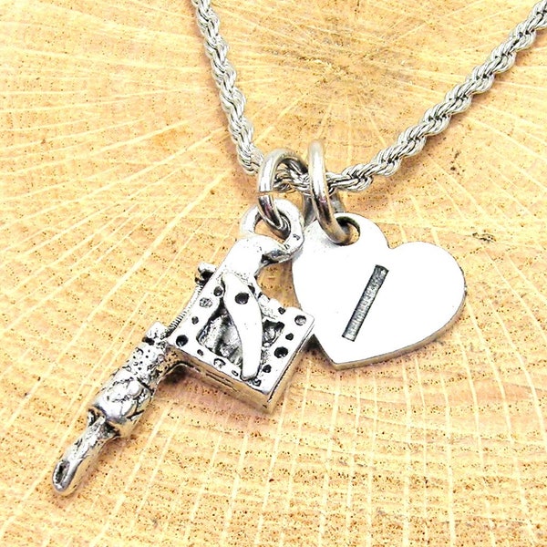 Tattoo gun with heart initial Stainless Steel rope necklace