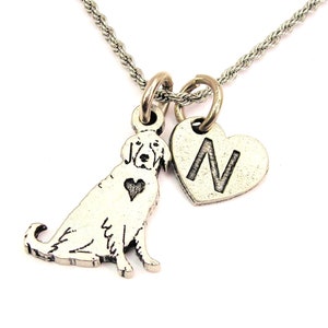 Golden Retriever with heart initial Stainless Steel rope necklace