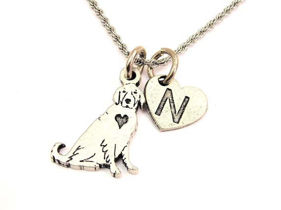 Golden Retriever With Heart Initial Stainless Steel Rope Necklace