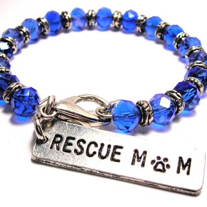 rescue Mom with paw animal lover  crystals charm bracelet  choose your color crystals