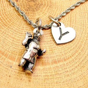 Mama Bear fully 3D  with heart initial rope Stainless Steel  necklace