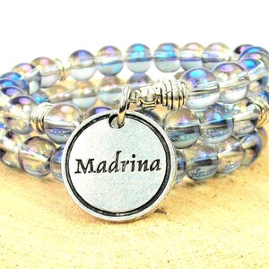 Madrina Godmother in Spanish  on a  Mermaid Aurora Borealis  beaded wrap  bracelet