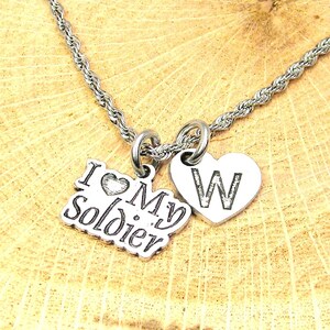 I love my Soldier with heart initial Stainless Steel rope necklace