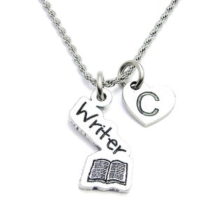 Writer with heart initial Stainless Steel rope necklace