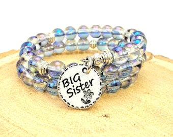 Große Schwester kleine Schwester auf einer Meerjungfrau Aurora Borealis Perlenwickelarmband