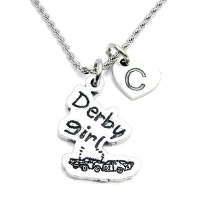 Demolition Derby girl Car crash with heart initial Stainless Steel rope necklace