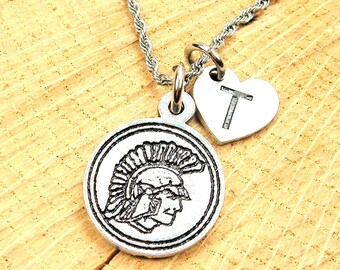 Trojan Helmet PP English Pewter Emblem on a Black Cord Necklace Handmade Trojan Helmet PP English Pewter Emblem on a Black Cord Necklace Handmade