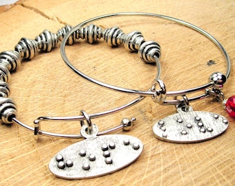 Braille Love and Hope gift  set of 2 Bangle Bracelets