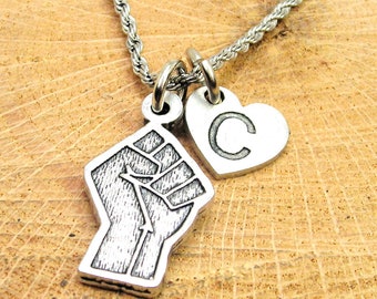 BLM fist Black lives matter with heart initial Stainless Steel rope necklace