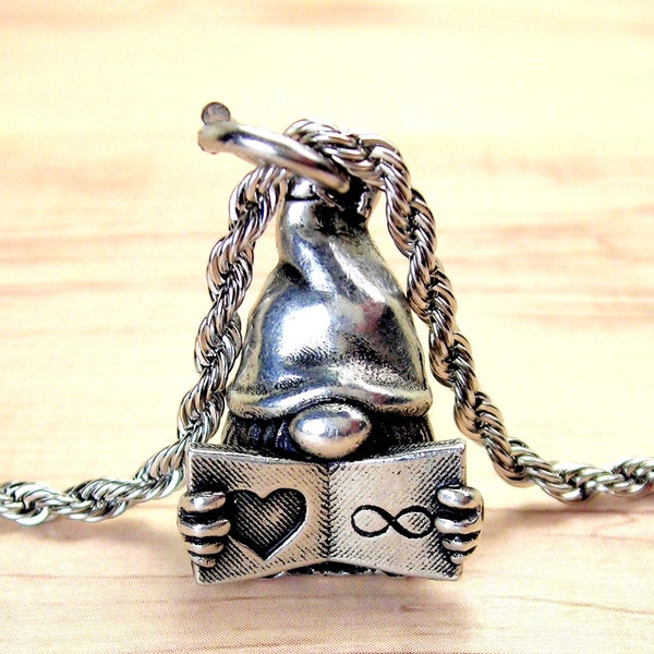 Book lover gnome 3D Stainless Steel rope necklace