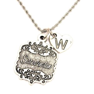 Sister in law with heart initial necklace rope Stainless Steel rope necklace