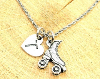 Roller Skate with heart initial Stainless Steel rope necklace