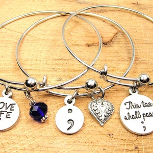 Semi colon This too shall pass set of 3 Bangle Bracelets