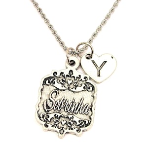 Sobrinha  scroll with heart initial Stainless Steel rope necklace