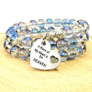 A piece of my heart is in heaven  on a  Mermaid  Aurora Borealis beaded wrap  bracelet