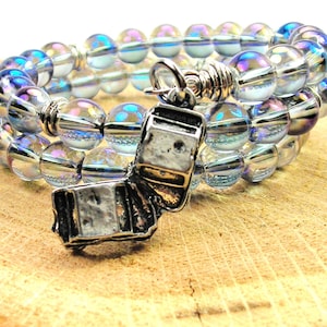 Demolition Derby on a  Mermaid Aurora Borealis  beaded wrap  bracelet
