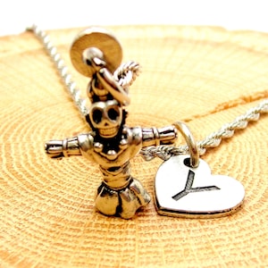 Voodoo doll with heart initial Stainless Steel rope necklace Haitian New Orleans
