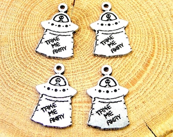 Take me away Alien charms LOT of 4 UFO Unidentified flying objects