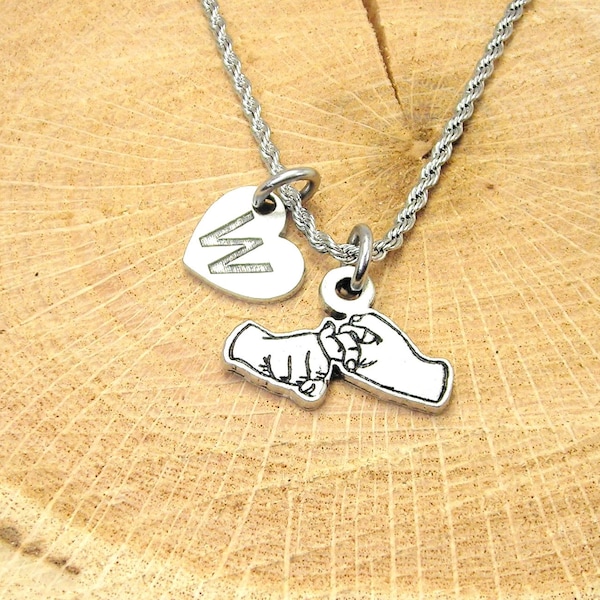 Sign Language friendship with heart initial Stainless Steel rope necklace