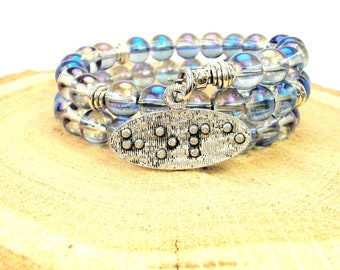 Hope in Braille  on a  Mermaid  Aurora Borealis beaded wrap  bracelet