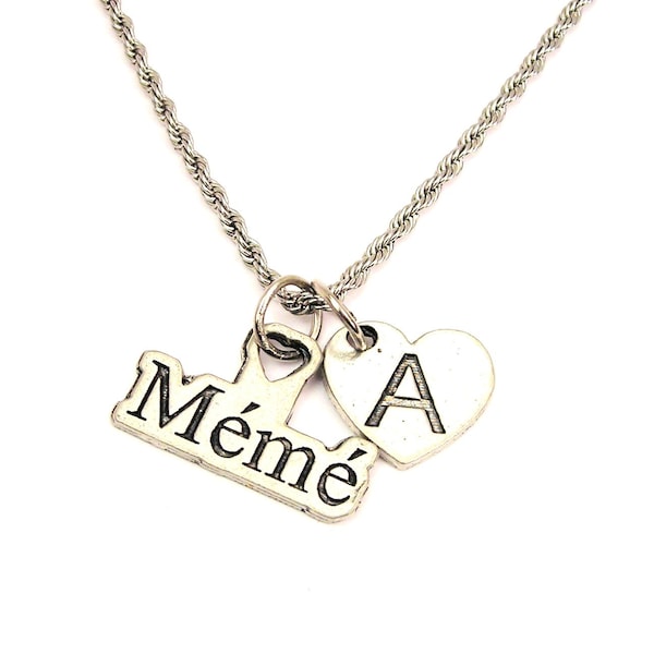 Meme French grandmother with heart initial Stainless Steel rope necklace