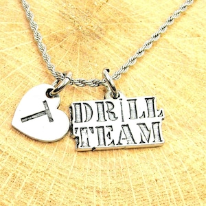 Drill Team with heart initial Stainless Steel rope necklace