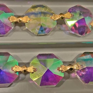 Ab Asfour Clear Crystal Octagon Prisms Garland Chain With Gold Bow Tie #1080-14mm