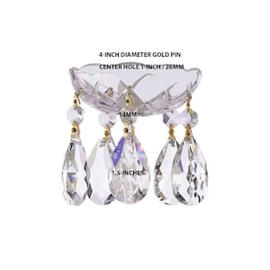 120mm - Asfour Crystal Bobeche, 30% Lead Crystal, Chandelier Parts, Gold-Pinned Teardrops